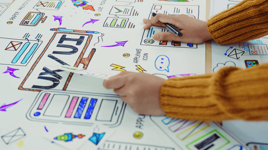 paper with user experience ideas sketched all over it