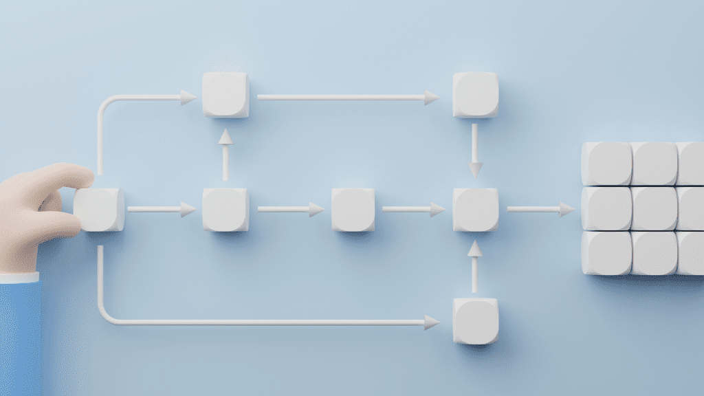 many white connected blocks representing a new workflow